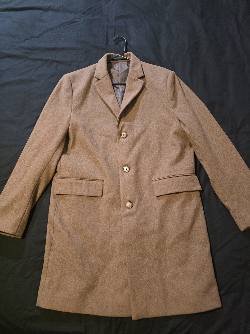 H&M Brown Men's Pea Coat with Notch Lapel Size Large